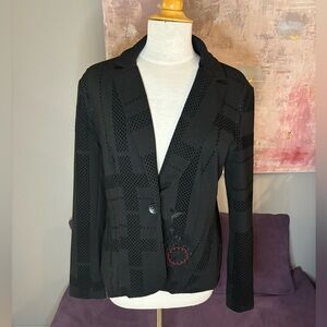 Desigual Black 1 Button Blazer With Emborder Detail and Unique Stitching Size 10